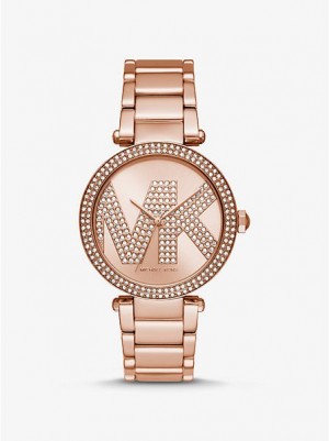 Relojes Michael Kors Oversized Pave Logo Mujer Rosas Doradas | 71645PLNH