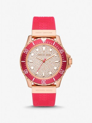 Relojes Michael Kors Oversized Slim Everest Pave And Embossed Silicona Mujer Rojas Rosas Doradas | 32847LWHF