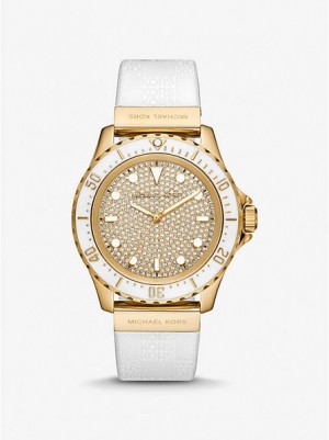 Relojes Michael Kors Oversized Slim Everest Pave And Embossed Silicona Mujer Doradas | 02856EGDC