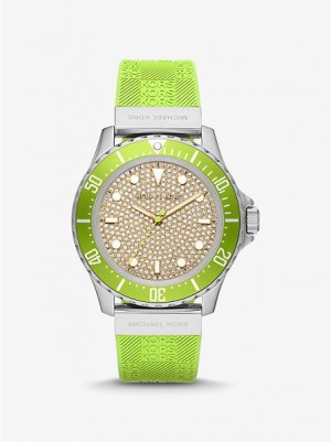 Relojes Michael Kors Oversized Slim Everest Pave And Embossed Silicona Mujer Plateadas | 15287BLAK