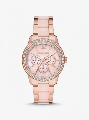 Relojes Michael Kors Oversized Tibby Pave Blush Acetate Mujer Rosas Doradas | 07869BDUQ