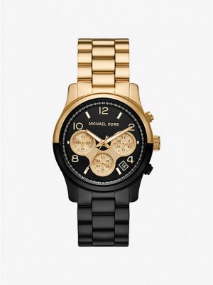 Relojes Michael Kors Runway Mujer Negras Doradas | 79068FXRN