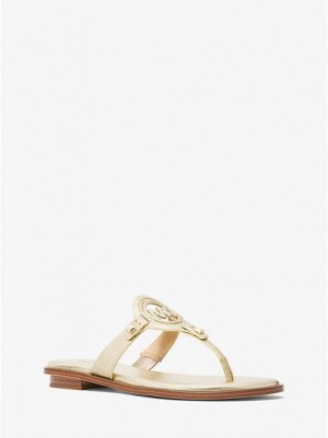 Sandalias Con Tiras Michael Kors Aubrey Cutout Metallic Cuero Mujer Doradas | 08657AHGD