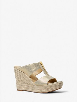 Sandalias Cuña Michael Kors Bradley Metallic Lona Mujer Doradas | 17269BOQG