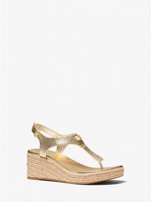 Sandalias Cuña Michael Kors Laney Metallic Lizard-embossed Cuero Alpargata Mujer Doradas | 04375JTFB