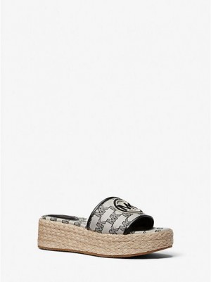 Sandalias Cuña Michael Kors Sadler Logo Jacquard And Jute Mujer Beige Negras | 80641HNYF