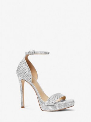 Sandalias Plataforma Michael Kors Jordyn Embellished Glitter Chain Mesh Mujer Plateadas | 31694EIRZ