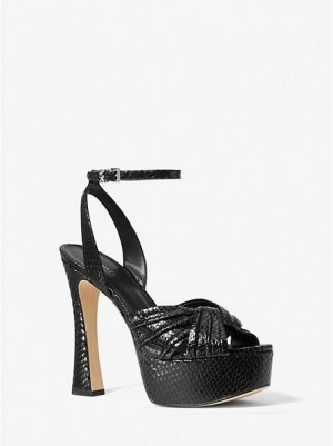 Sandalias Plataforma Michael Kors Selena Snake Embossed Cuero Mujer Negras | 80392BCSF