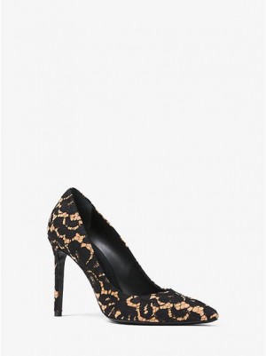 Tacones Michael Kors Gretel Floral Encaje And Gamuza Mujer Negras | 69342SGDI