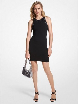 Vestido Michael Kors Chain Embellished Stretch Knit Mujer Negras | 08295RNBT