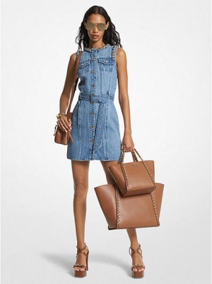 Vestido Michael Kors Chain-link Denim Belted Mujer Azules Azules | 37254DSVH