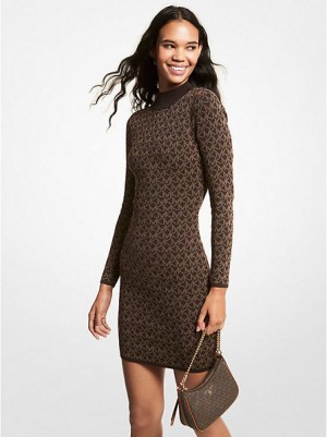 Vestido Michael Kors Logo Jacquard Mock Neck Sueter Mujer Chocolate | 36402BWHZ