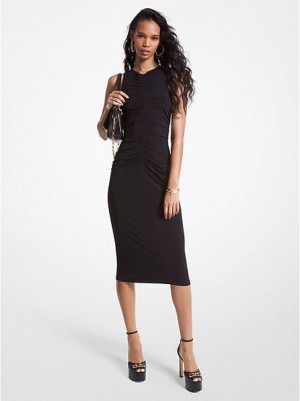 Vestido Michael Kors Stretch Matte Jersey Ruched Mujer Negras | 74901OXRV