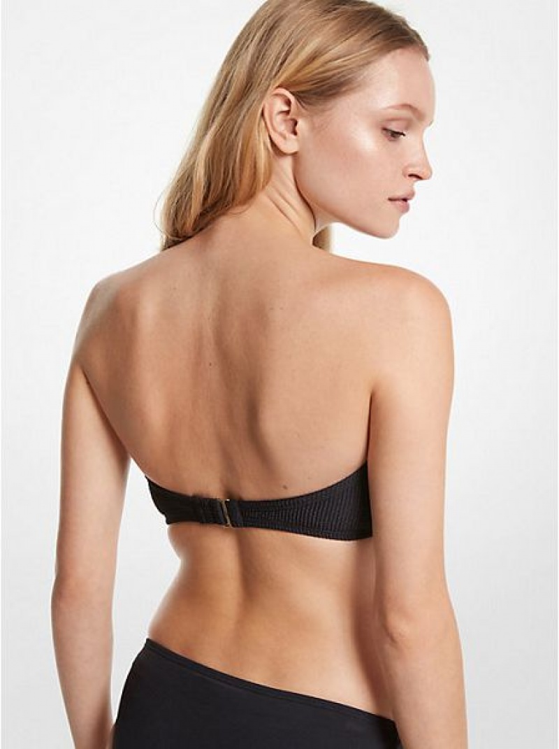 Arriba De Bikini Michael Kors Textured Stretch Bandeau Mujer Negras | 62318HAZB