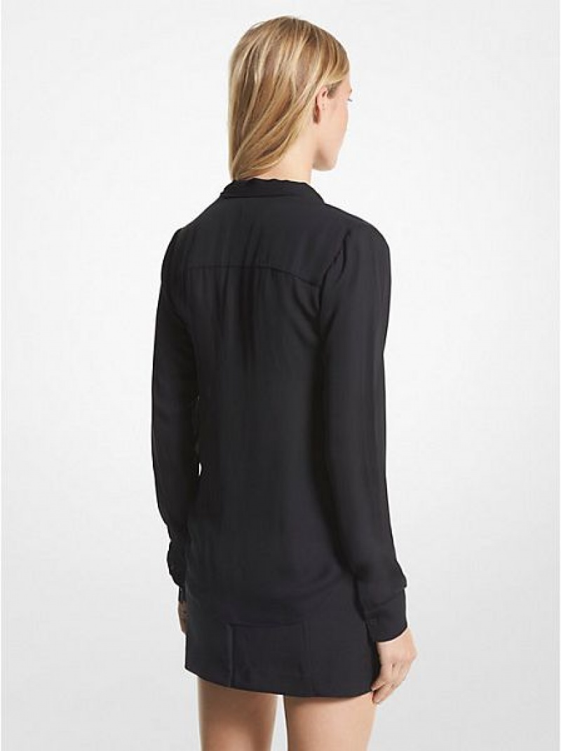 Blusas Michael Kors Viscose Blend Tie-neck Mujer Negras | 97240XHJR