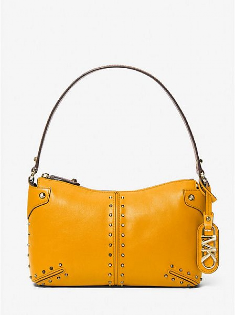 Bolsa De Hombro Michael Kors Astor Large Studded Cuero Mujer Doradas | 52014QBVX