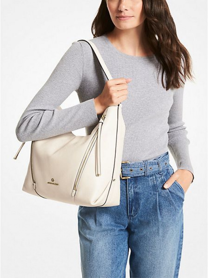 Bolsa De Hombro Michael Kors Brooklyn Large Pebbled Cuero Mujer Creme | 38507SPWG