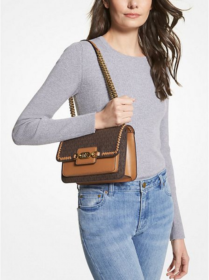 Bolsa De Hombro Michael Kors Heather Large Logo Mujer Marrones | 21709LVJB