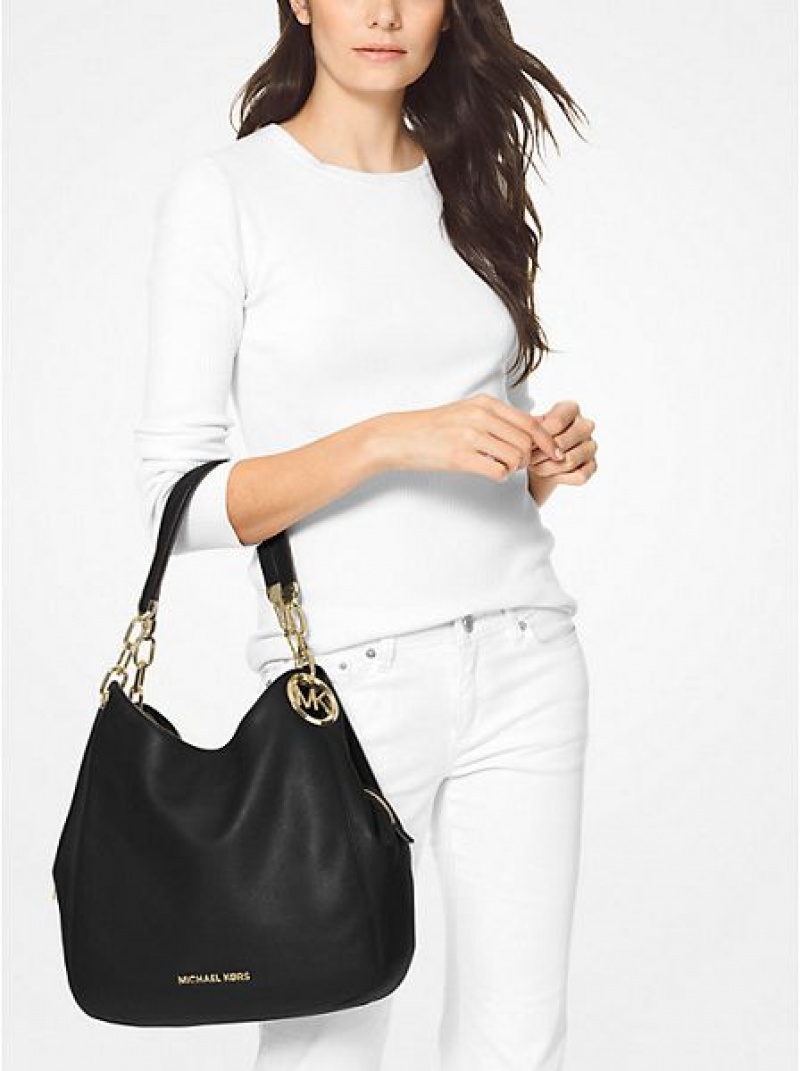 Bolsa De Hombro Michael Kors Lillie Large Pebbled Cuero Mujer Negras | 19235MZKU