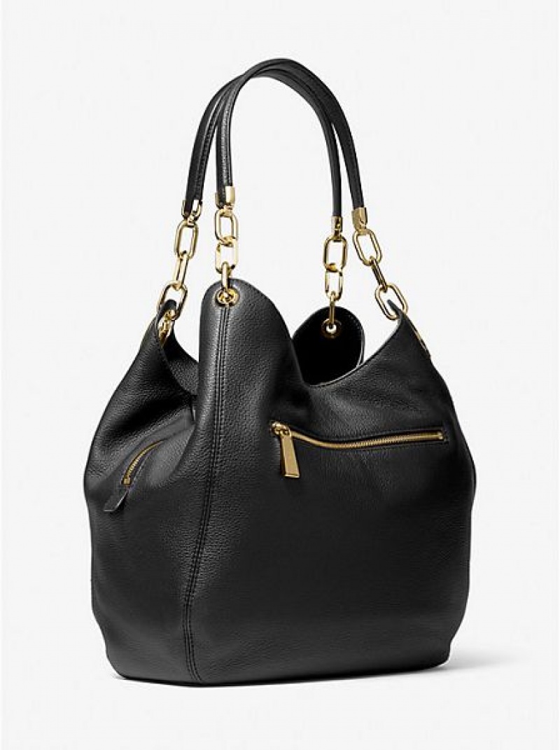 Bolsa De Hombro Michael Kors Lillie Large Pebbled Cuero Mujer Negras | 19235MZKU