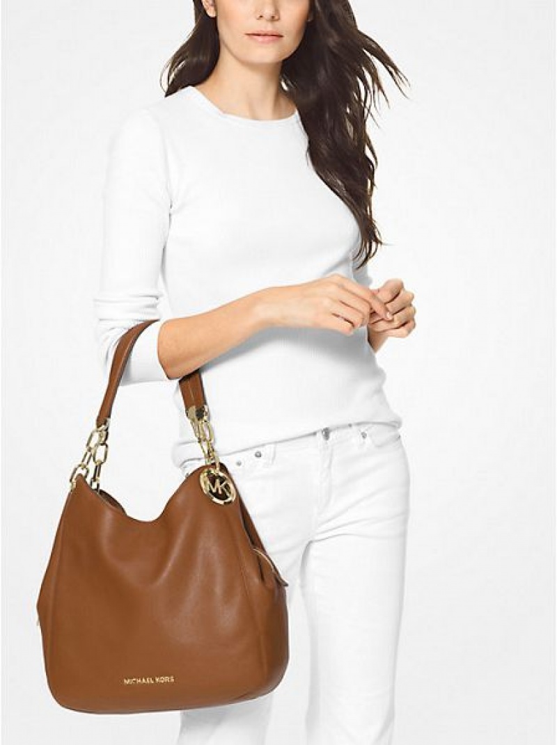 Bolsa De Hombro Michael Kors Lillie Large Pebbled Cuero Mujer Marrones | 08415CAVW