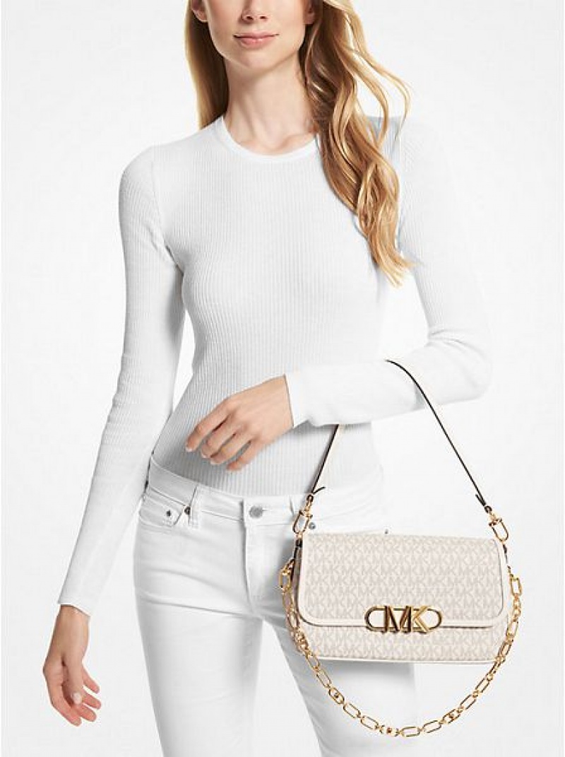 Bolsa De Hombro Michael Kors Parker Medium Logo Mujer Creme | 47025UOWJ