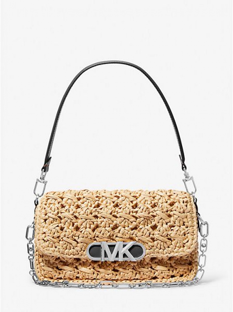 Bolsa De Hombro Michael Kors Parker Medium Woven Straw Mujer Beige Negras | 84257OABV