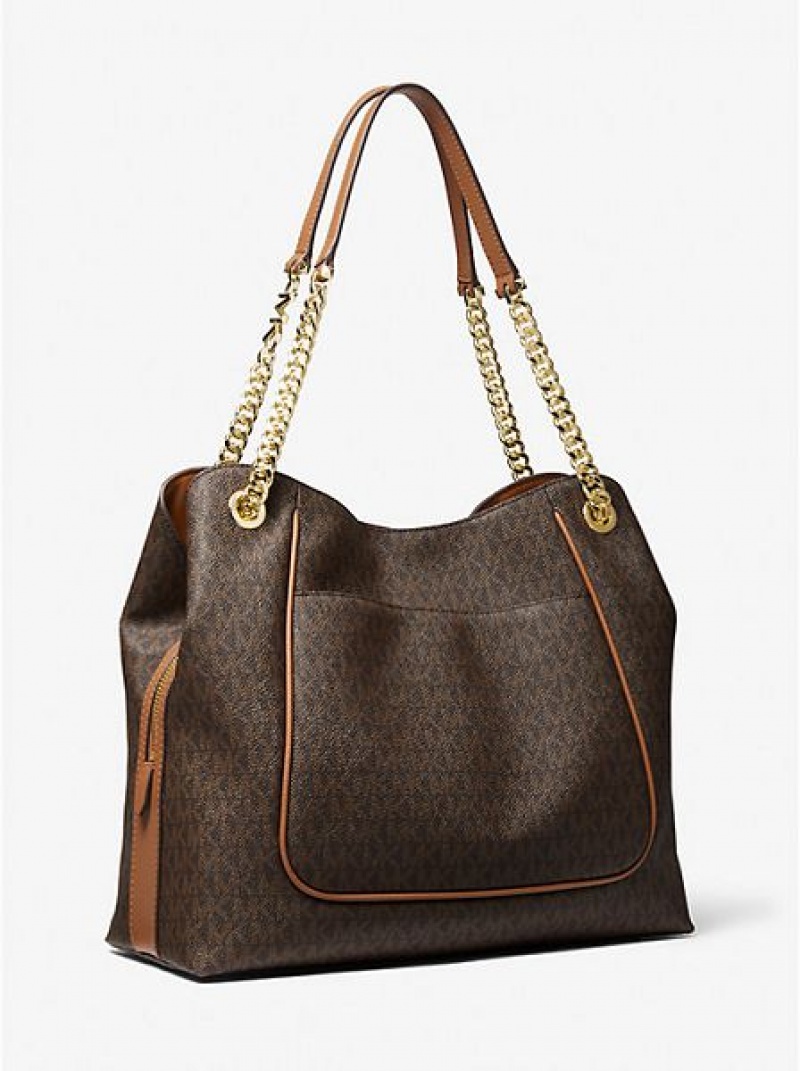 Bolsa De Hombro Michael Kors Piper Large Logo Mujer Marrones | 54239HTZY