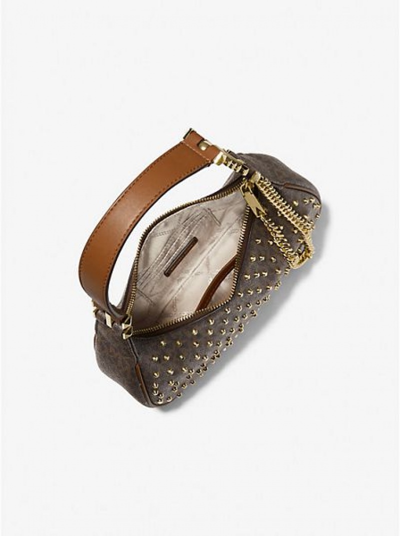 Bolsa De Hombro Michael Kors Piper Small Studded Logo Mujer Marrones | 12678PYKA