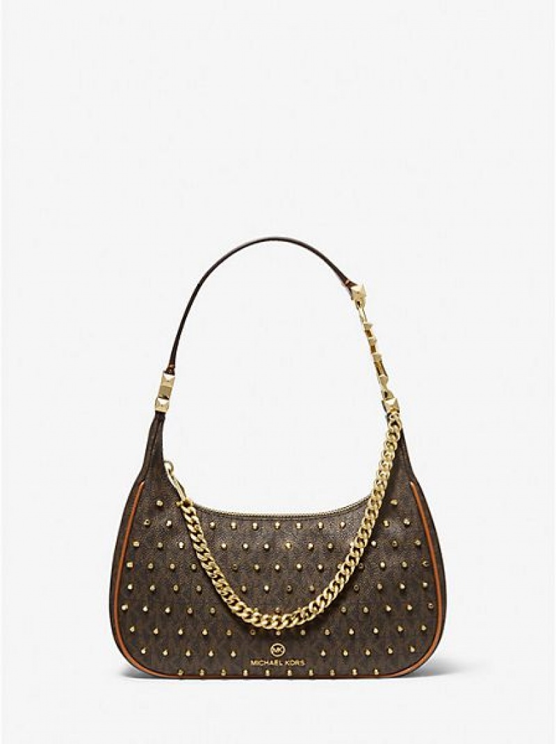 Bolsa De Hombro Michael Kors Piper Small Studded Logo Mujer Marrones | 12678PYKA