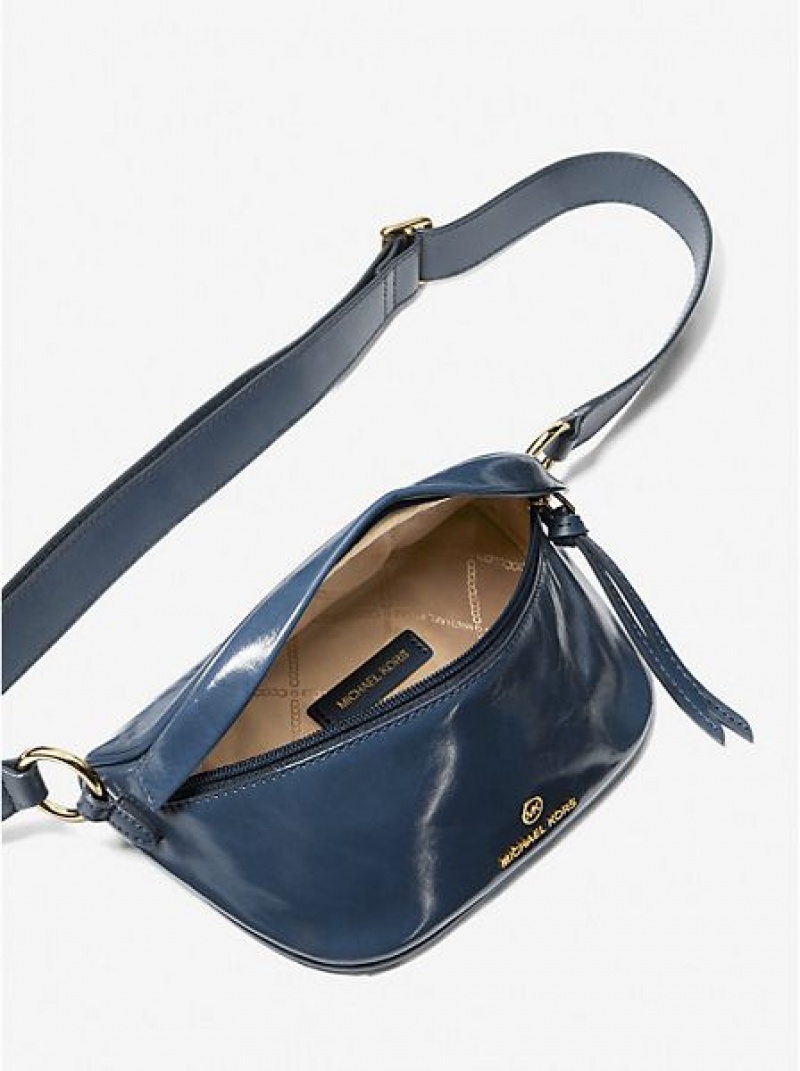 Bolsa De Hombro Michael Kors Slater Extra-small Charol Cuero Mujer Azul Marino | 56038IPHG