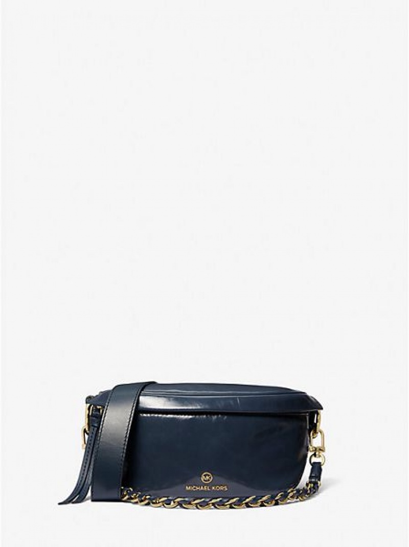 Bolsa De Hombro Michael Kors Slater Extra-small Charol Cuero Mujer Azul Marino | 56038IPHG