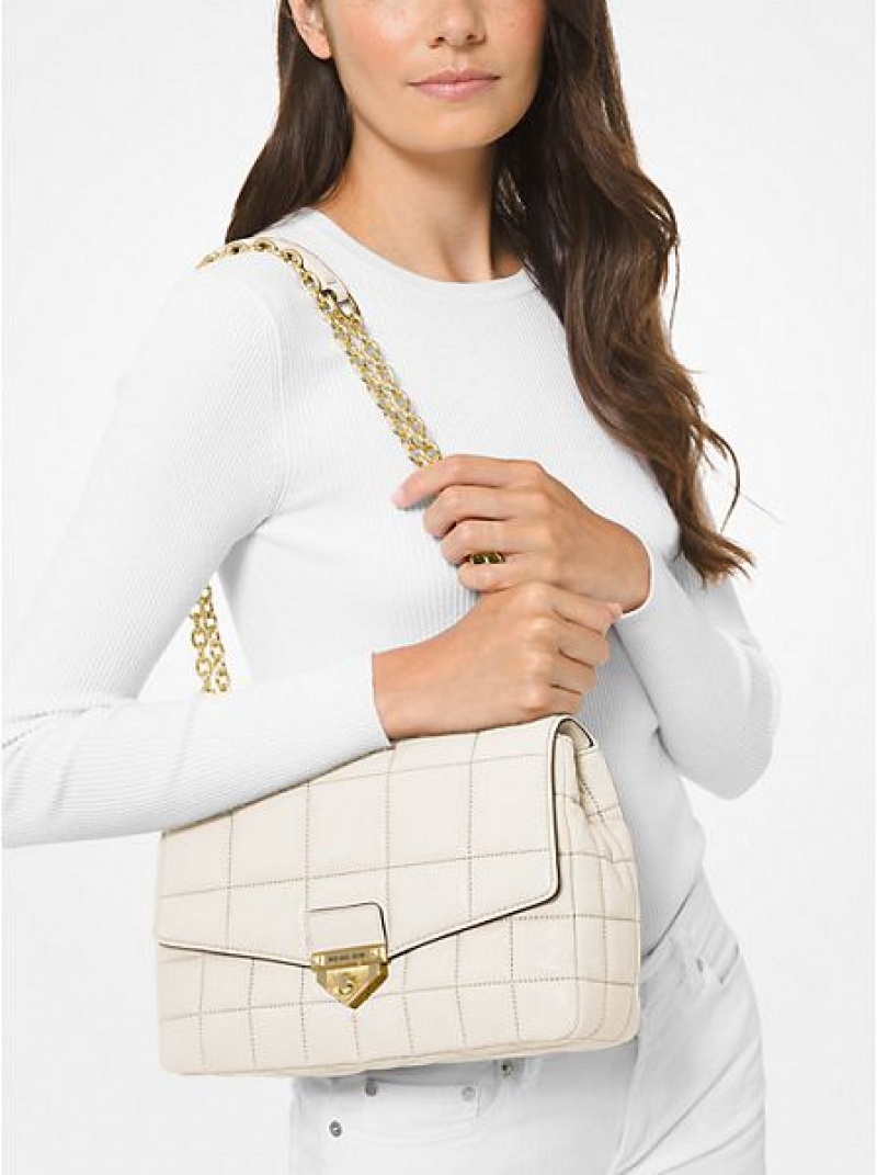 Bolsa De Hombro Michael Kors Soho Extra-large Acolchado Cuero Mujer Creme | 67143BPDO