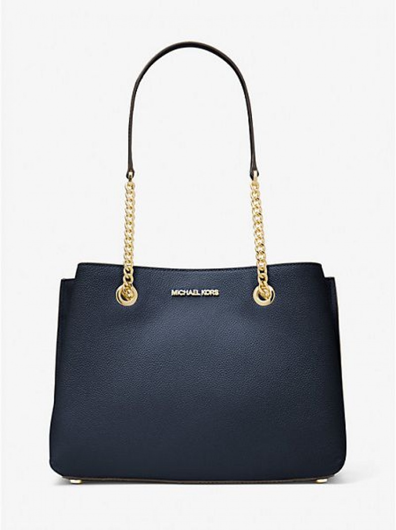 Bolsa De Hombro Michael Kors Teagan Large Pebbled Cuero Mujer Azul Marino | 01472QNMR