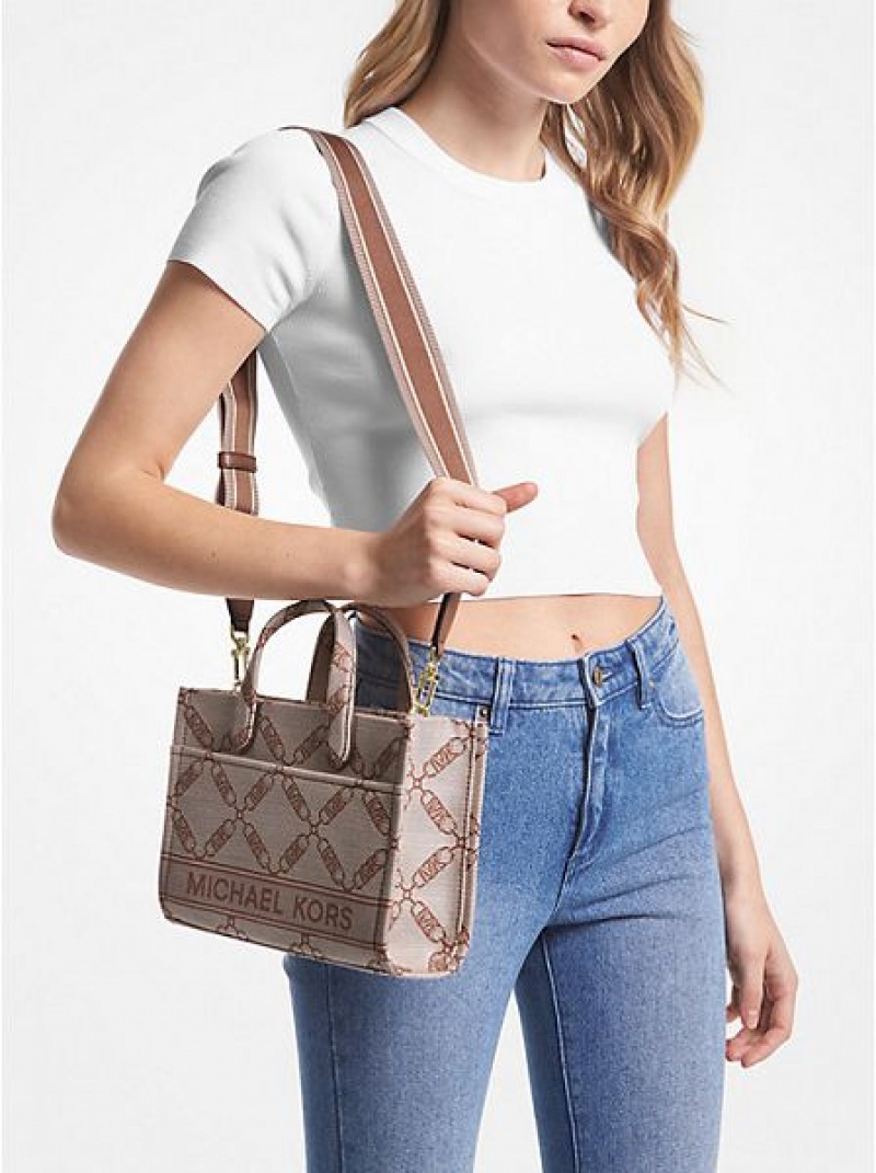 Bolsa De Mensajero Michael Kors Gigi Small Empire Logo Jacquard Mujer Beige | 02687KAEI