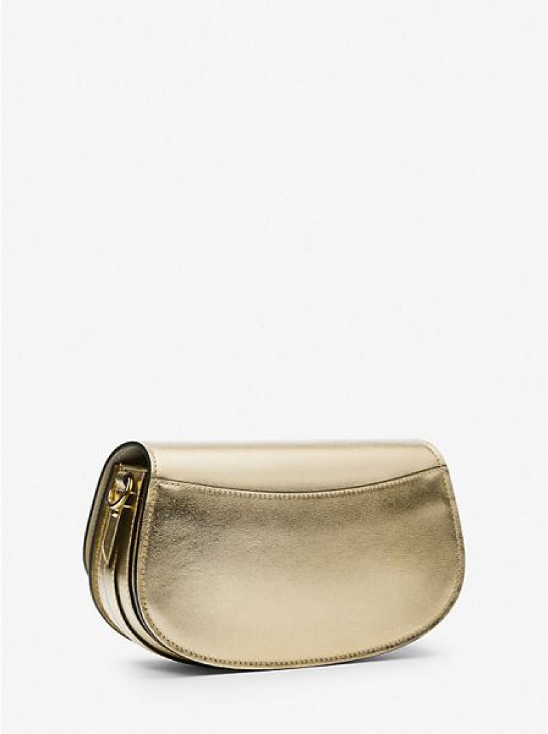 Bolsa De Mensajero Michael Kors Mila Medium Metallic Cuero Mujer Doradas | 20948YOLV