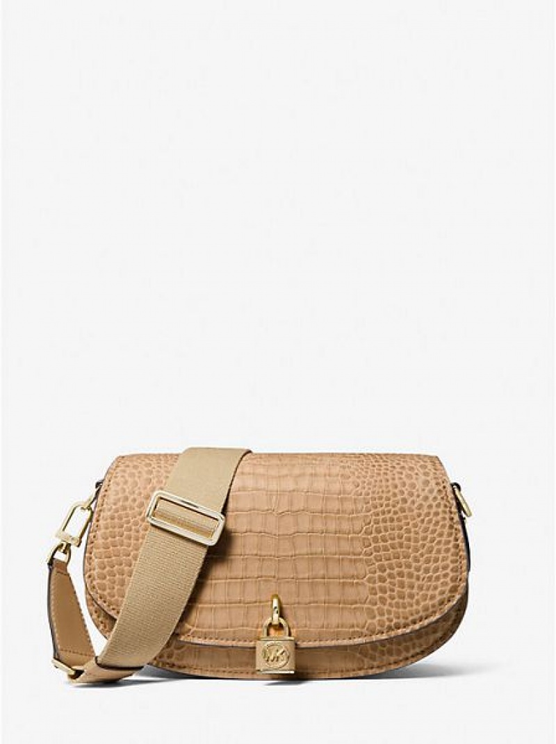 Bolsa De Mensajero Michael Kors Mila Medium Crocodile Embossed Cuero Mujer Marrones | 54028XTGJ