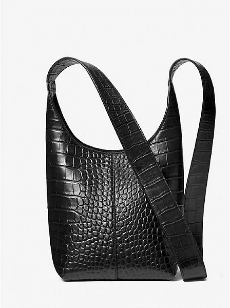 Bolso Hobo Michael Kors Dede Mini Crocodile Embossed Cuero Mujer Negras | 38594GZXC