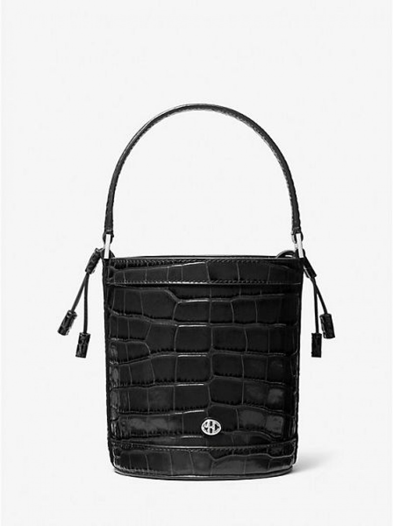 Bolso Saco Michael Kors Audrey Medium Crocodile Embossed Cuero Mujer Negras | 07493XTPY