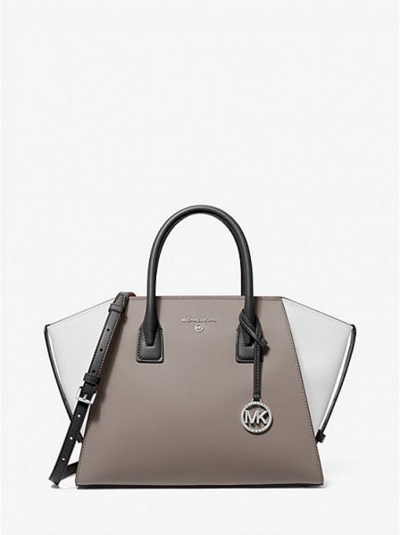 Bolso Satchel Michael Kors Avril Large Color-block Pebbled Cuero Mujer Gris Negras Blancas | 82017KDTN