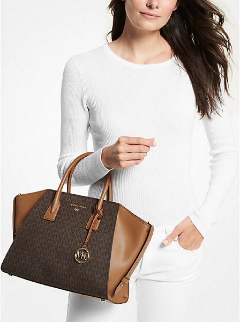 Bolso Satchel Michael Kors Avril Large Logo Mujer Marrones | 03621SIHC