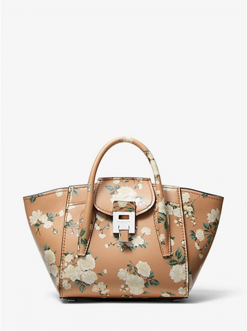 Bolso Satchel Michael Kors Bancroft Mini Floral Calf Cuero Mujer Marrones | 84961UPQL