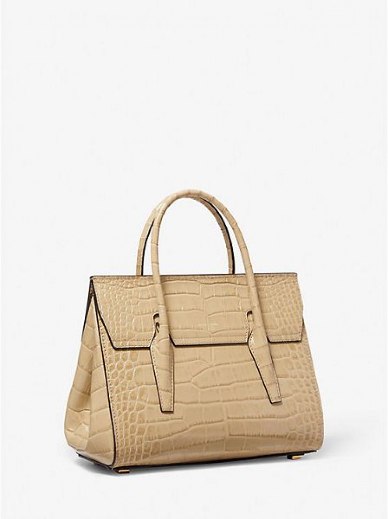 Bolso Satchel Michael Kors Campbell Medium Crocodile Embossed Cuero Mujer Kaki | 63781MCKP