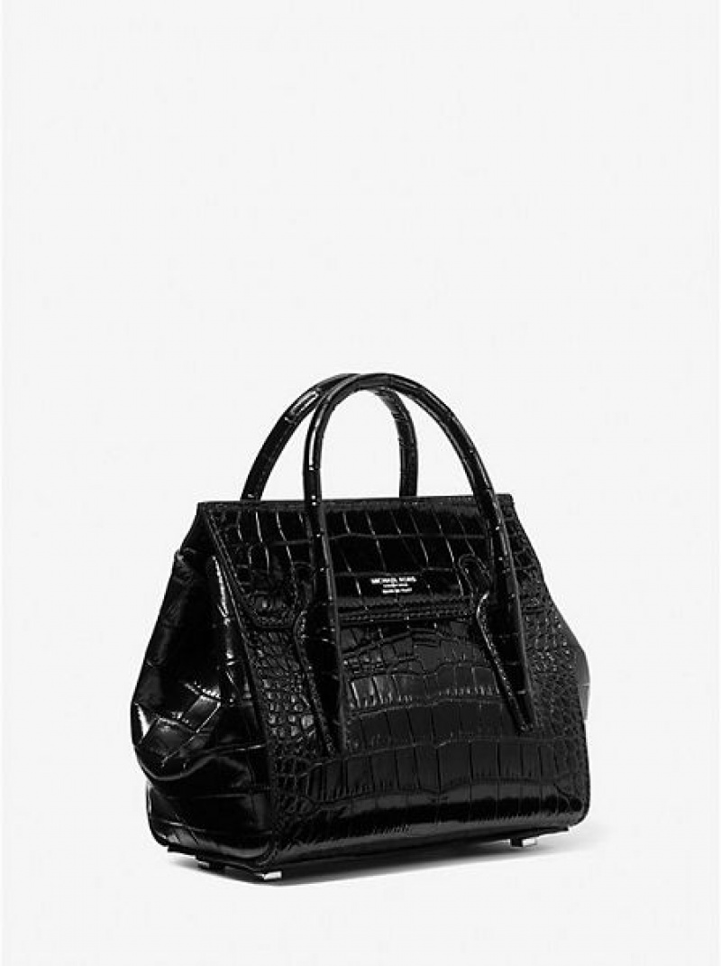 Bolso Satchel Michael Kors Campbell Mini Crocodile Embossed Cuero Mujer Negras | 14507NPXM