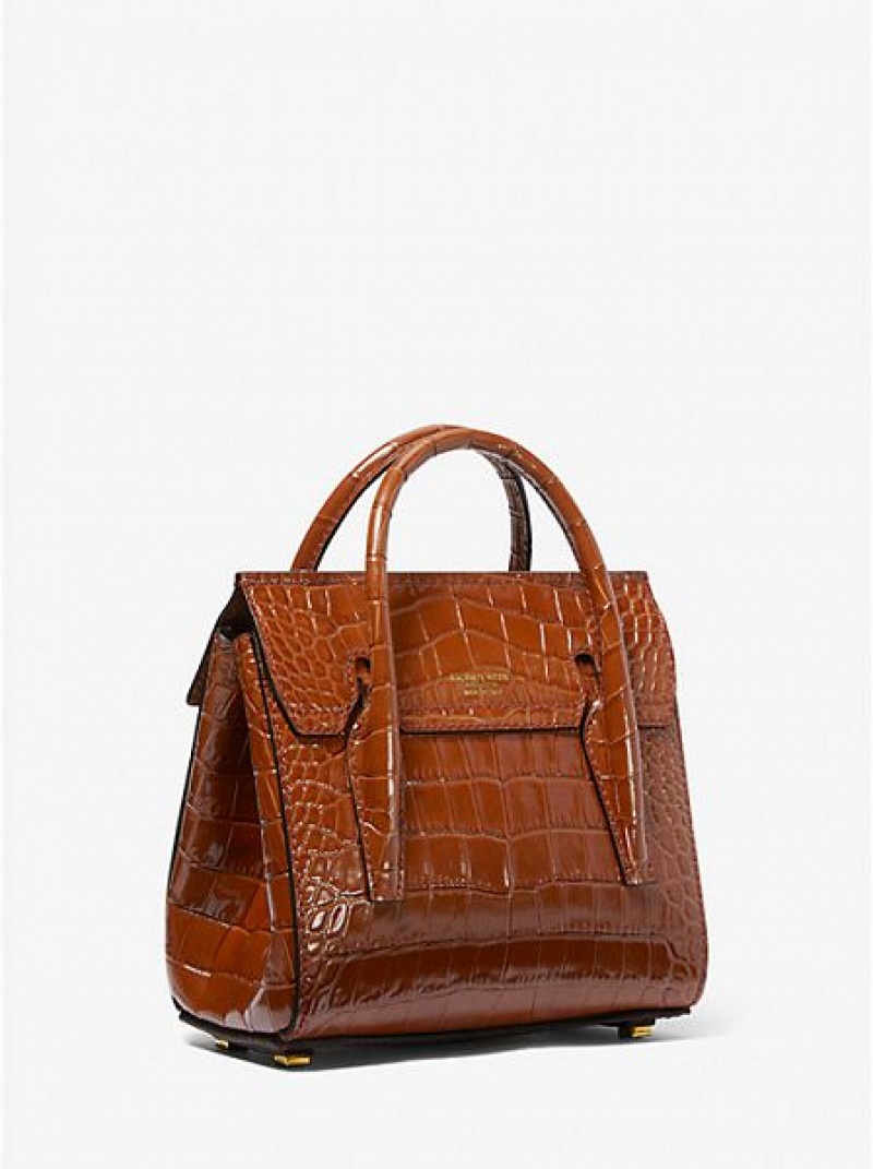 Bolso Satchel Michael Kors Campbell Mini Crocodile Embossed Cuero Mujer Marrones | 17856WMJD