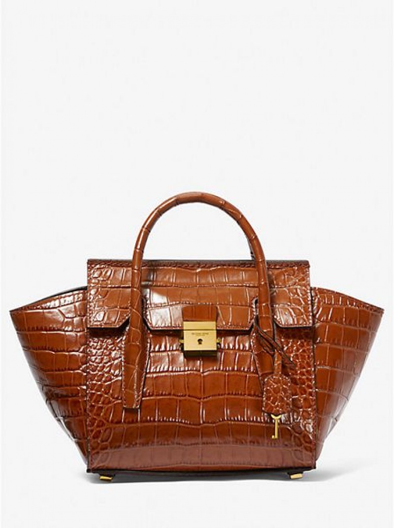 Bolso Satchel Michael Kors Campbell Mini Crocodile Embossed Cuero Mujer Marrones | 17856WMJD