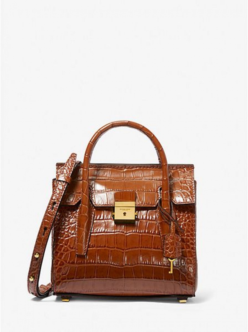 Bolso Satchel Michael Kors Campbell Mini Crocodile Embossed Cuero Mujer Marrones | 17856WMJD