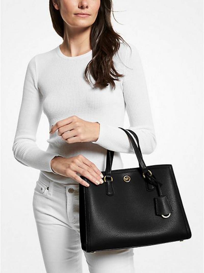 Bolso Satchel Michael Kors Chantal Medium Pebbled Cuero Mujer Negras | 13286RGDQ