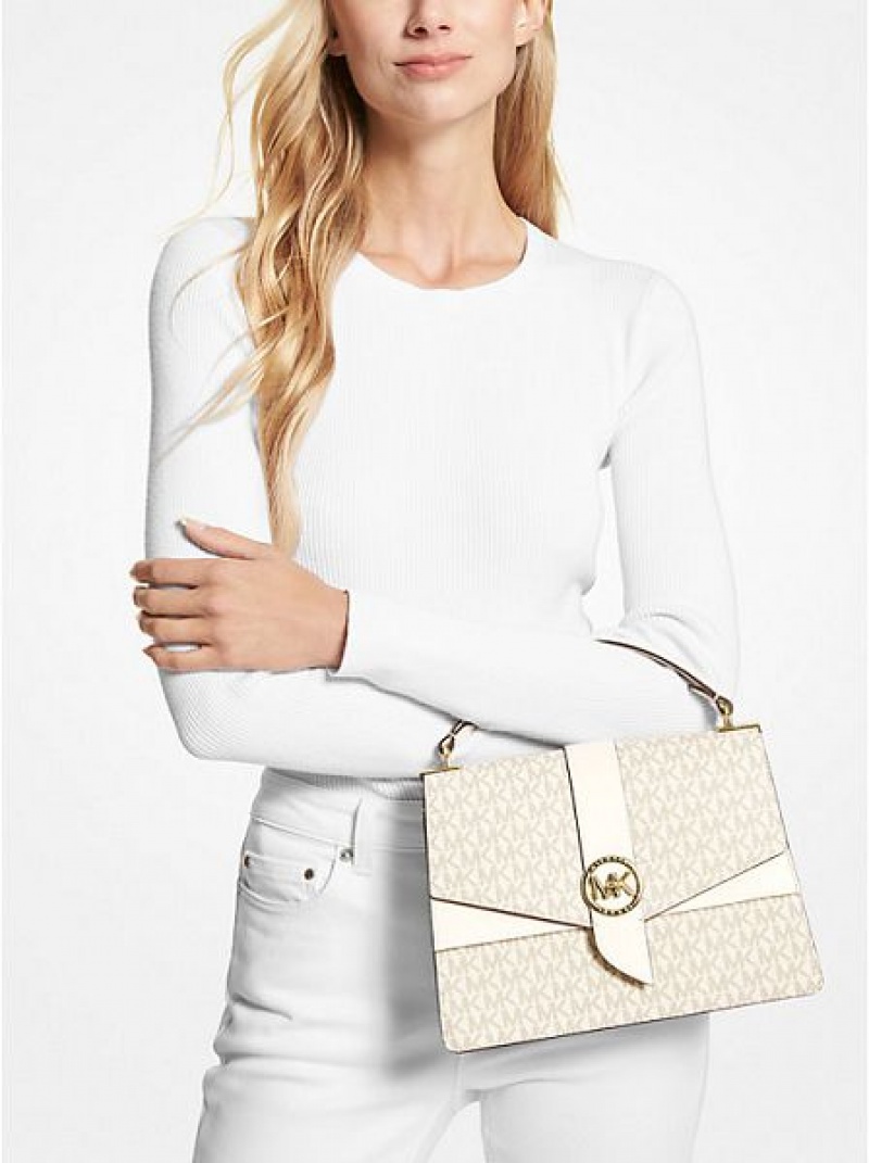 Bolso Satchel Michael Kors Greenwich Medium Logo Mujer Creme | 64218QGEZ