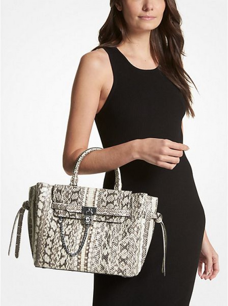 Bolso Satchel Michael Kors Hamilton Legacy Large Snakeskin Belted Mujer Beige | 60384RDEO